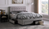 Platform Bed with Button-Tufted Fabric and 4 Drawers - Light Grey