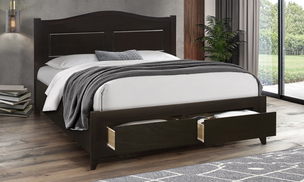 Platform Bed with Wood and 2 Drawers - Espresso