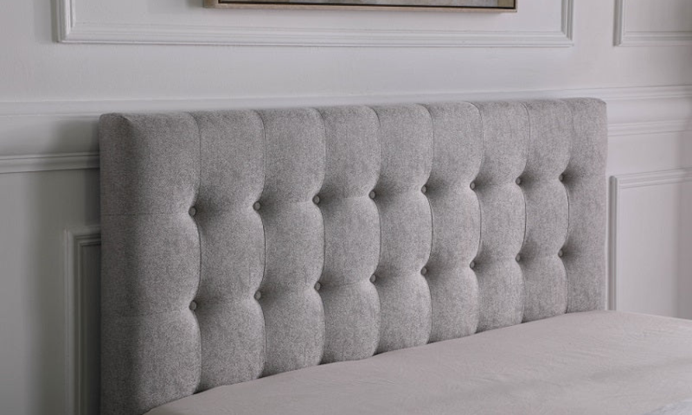 Platform Bed with Button-Tufted Fabric and 4 Drawers - Light Grey