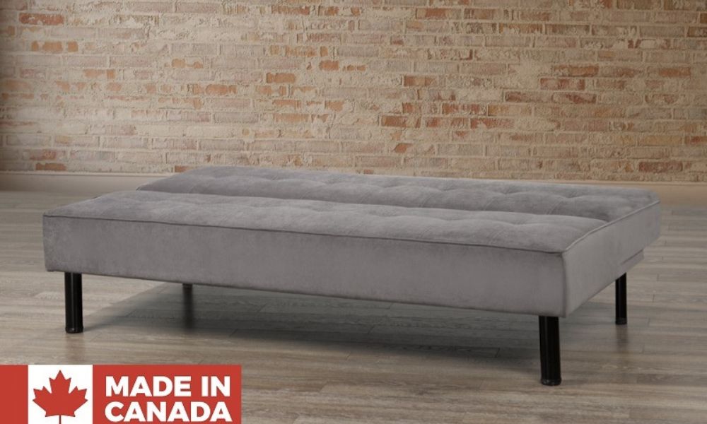 Fabric Sofa Bed with Black Legs - Slate (Made in Canada)