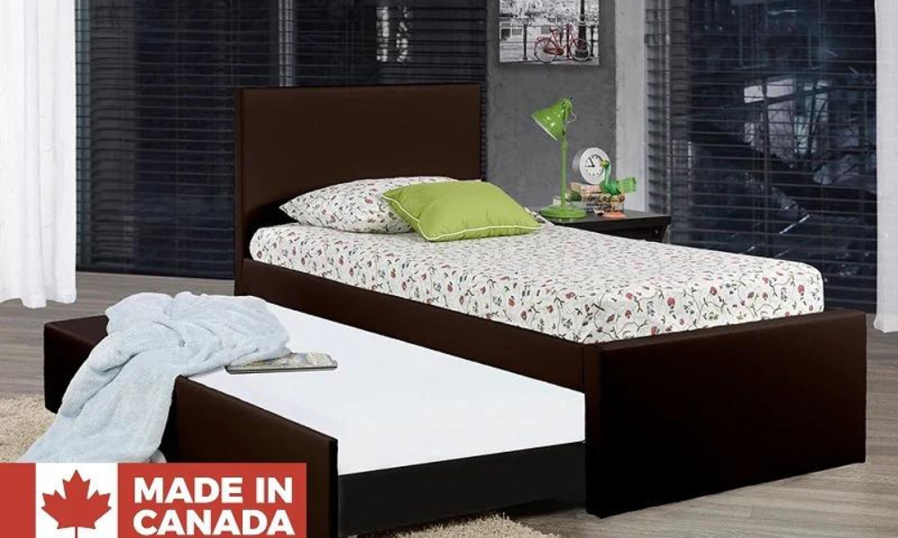 Leather Platform Bed with Storage and Twin Trundle - Espresso (Made in Canada)