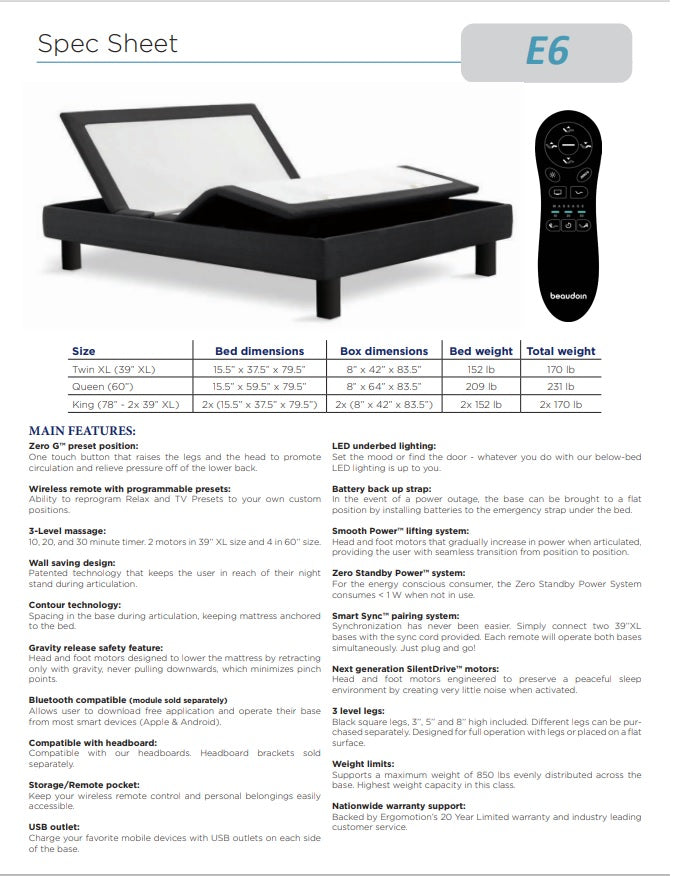 Electric Adjustable Platform Bed - e6 Advanced