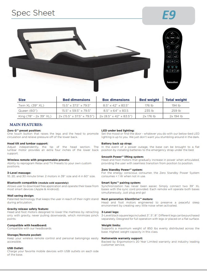 Electric Adjustable Platform Bed - e9 Elite