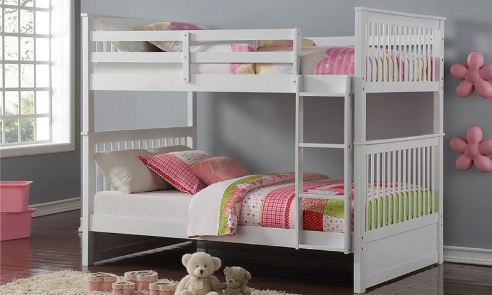 Bunk Bed - Double over Double Mission Style with or without Drawers Solid Wood - White