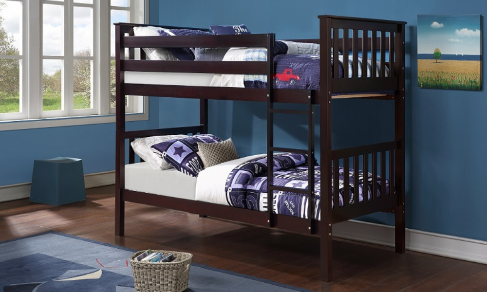 Bunk Bed - Twin over Twin Solid Wood - Espresso | White | Grey