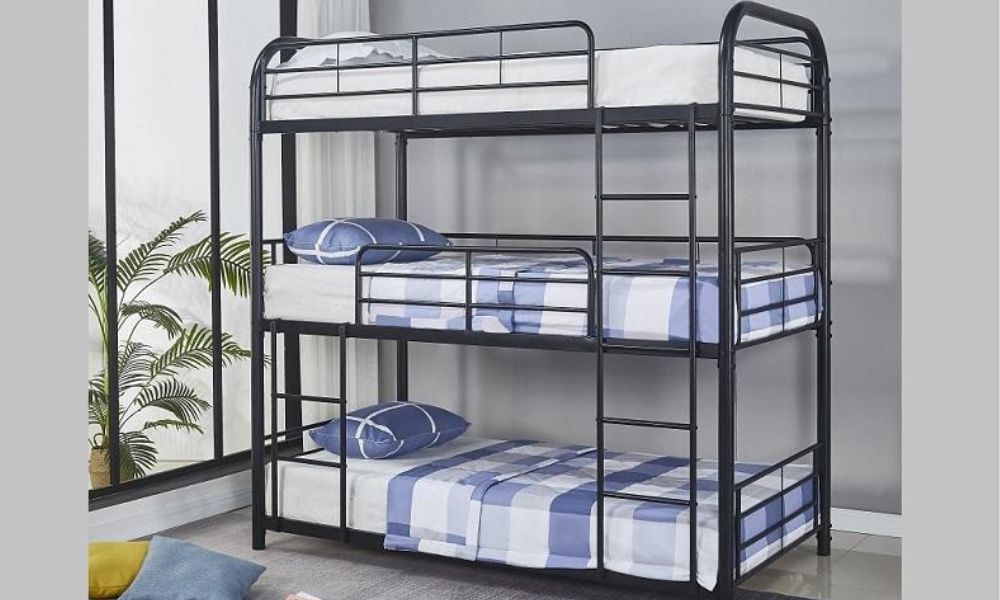 Bunk Bed - Twin over Twin over Twin with Metal - Black | White | Grey