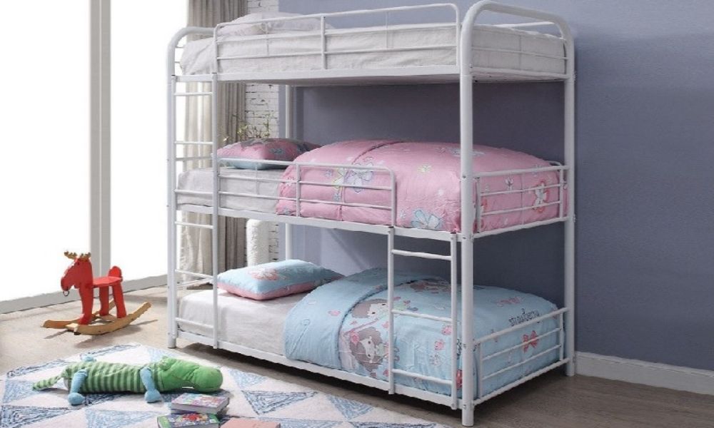 Bunk Bed - Twin over Twin over Twin with Metal - Black | White | Grey