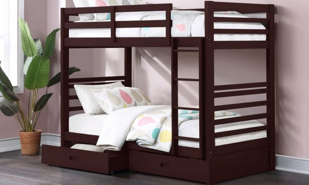 Bunk Bed - Twin over Twin with 2 Drawers Solid Wood - Espresso