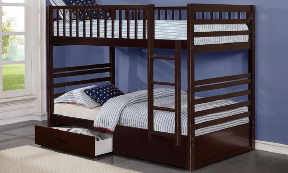 Bunk Bed - Twin over Twin with 2 Drawers Solid Wood - Espresso