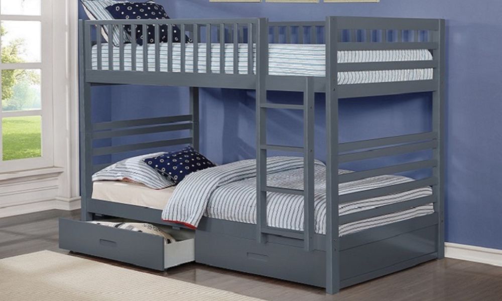 Bunk Bed - Twin over Twin with 2 Drawers Solid Wood - White | Grey