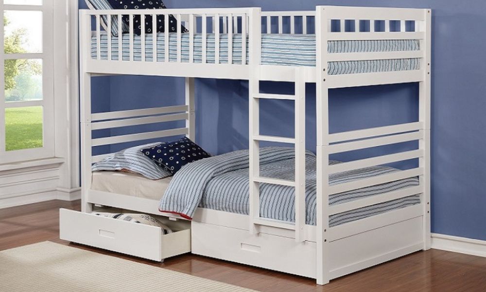 Bunk Bed - Twin over Twin with 2 Drawers Solid Wood - White | Grey