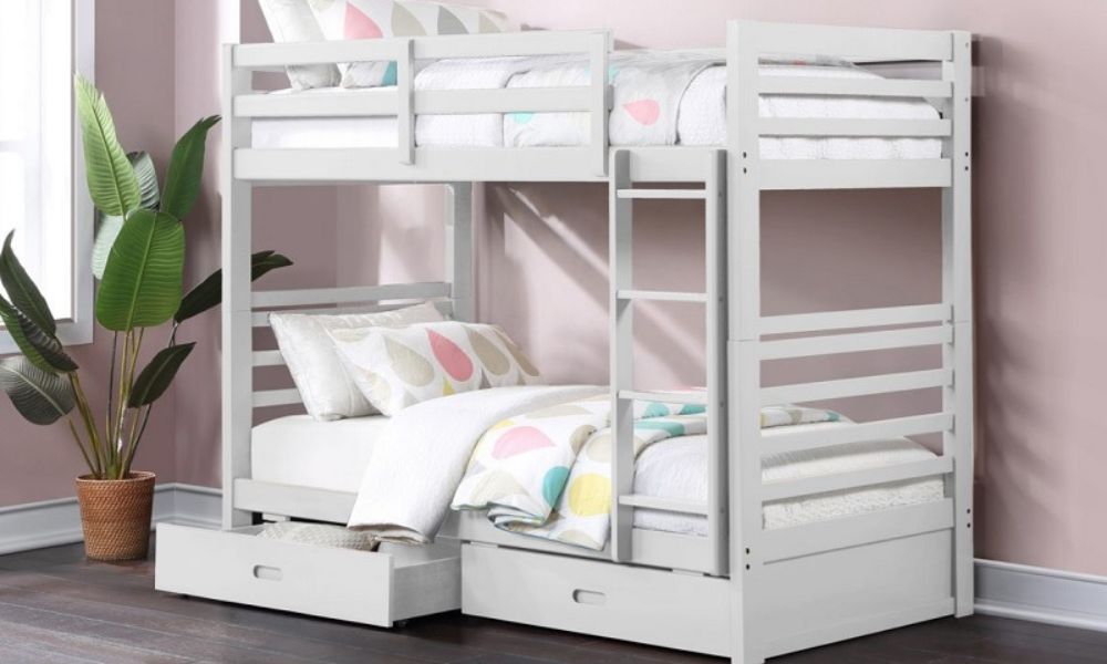 Bunk Bed - Twin over Twin with 2 Drawers Solid Wood - Grey | White