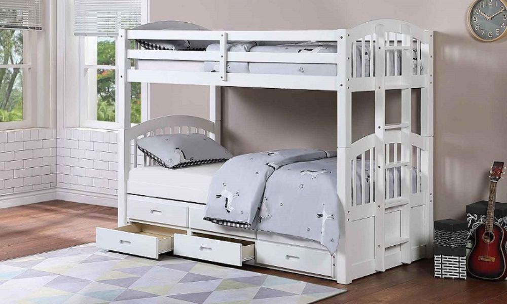 Bunk Bed - Twin over Twin with Trundle and Drawers Solid Wood - White