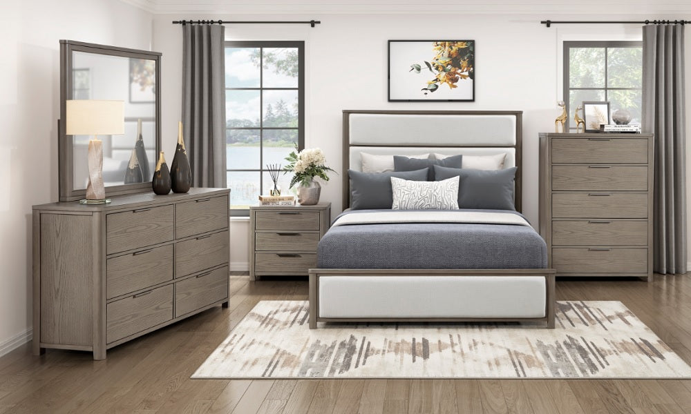 Solid Oak Wood Bedroom Furniture Set - Light Gray