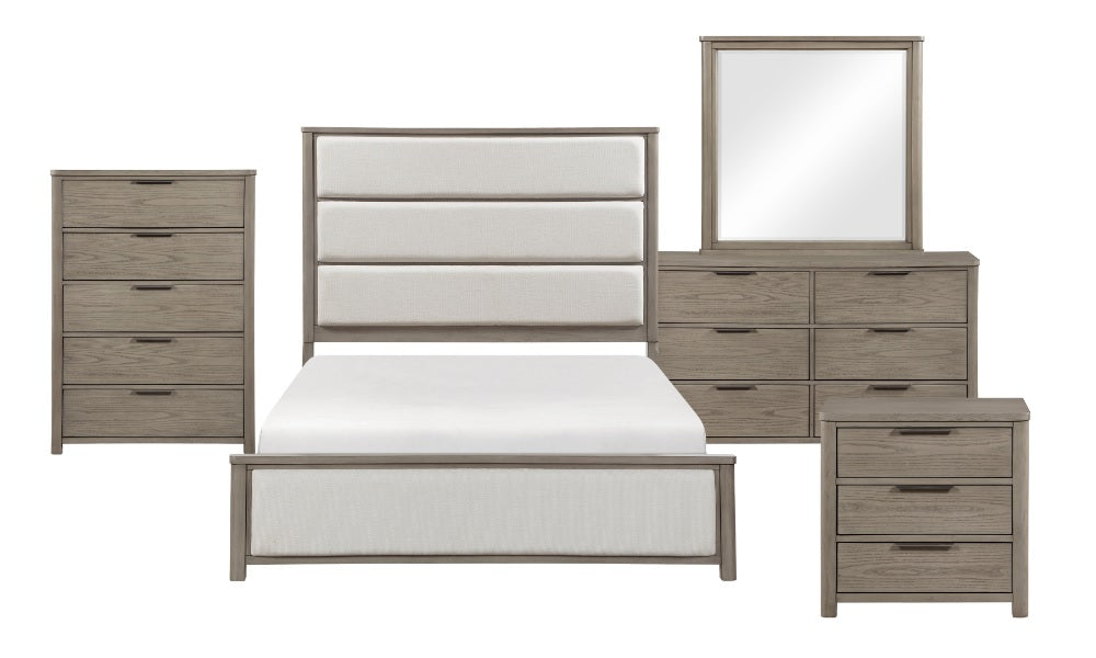 Solid Oak Wood Bedroom Furniture Set - Light Gray