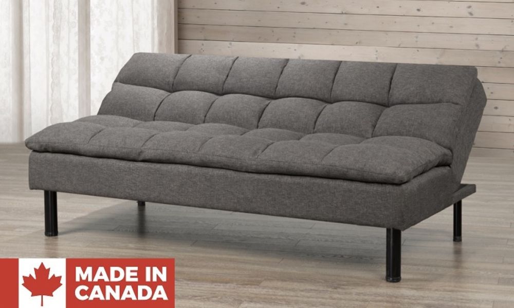 Fabric Sofa Bed with Black Legs - Charcoal (Made in Canada)