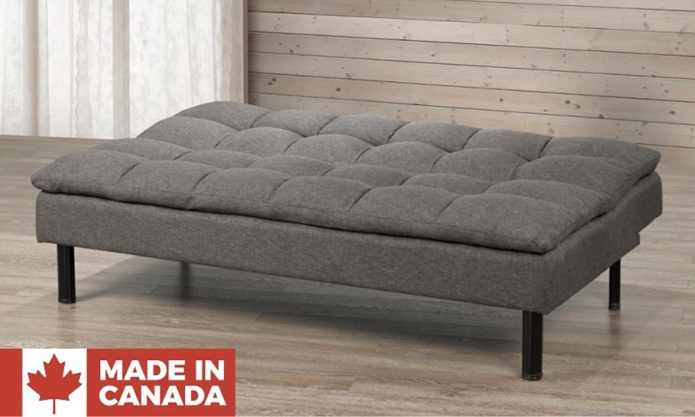 Fabric Sofa Bed with Black Legs - Charcoal (Made in Canada)