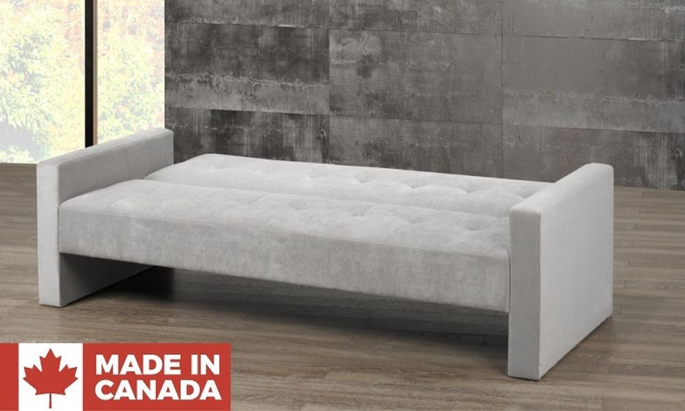 Fabric Sofa Bed with Square Armrest - Silver (Made in Canada)