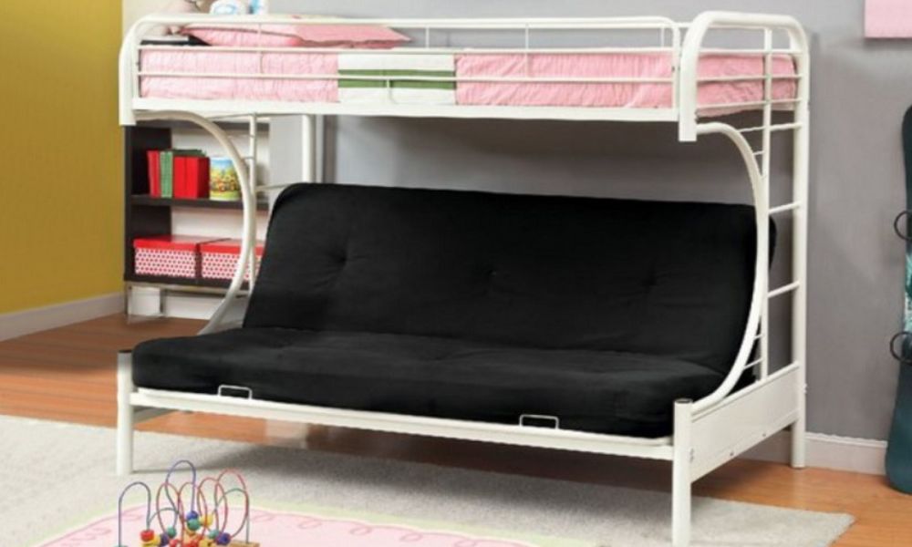 Futon Bunk Bed - Twin over Double with Metal - Black | White | Grey