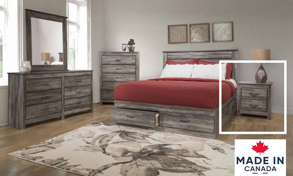 Canadian-Made Bedroom Furniture with 2 Drawers - Harvest Suede Grey