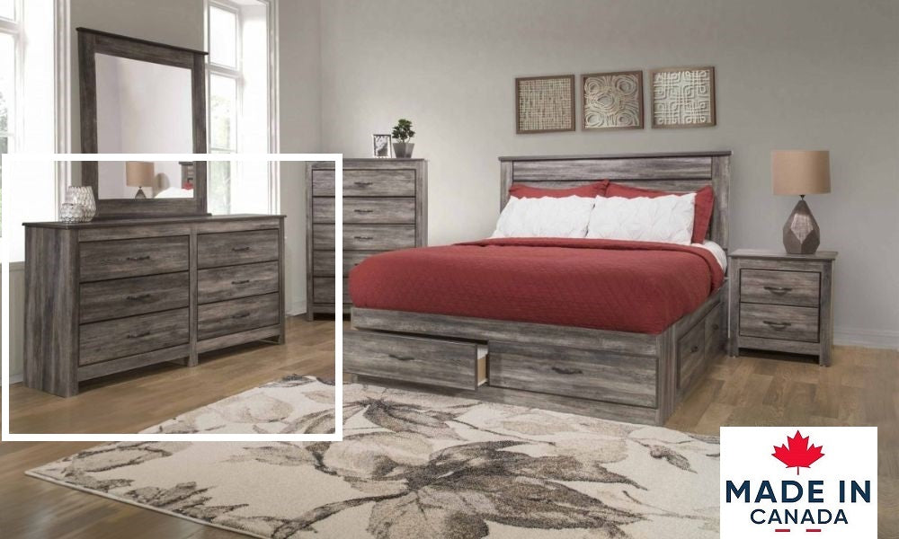 Canadian-Made Bedroom Furniture with 2 Drawers - Harvest Suede Grey