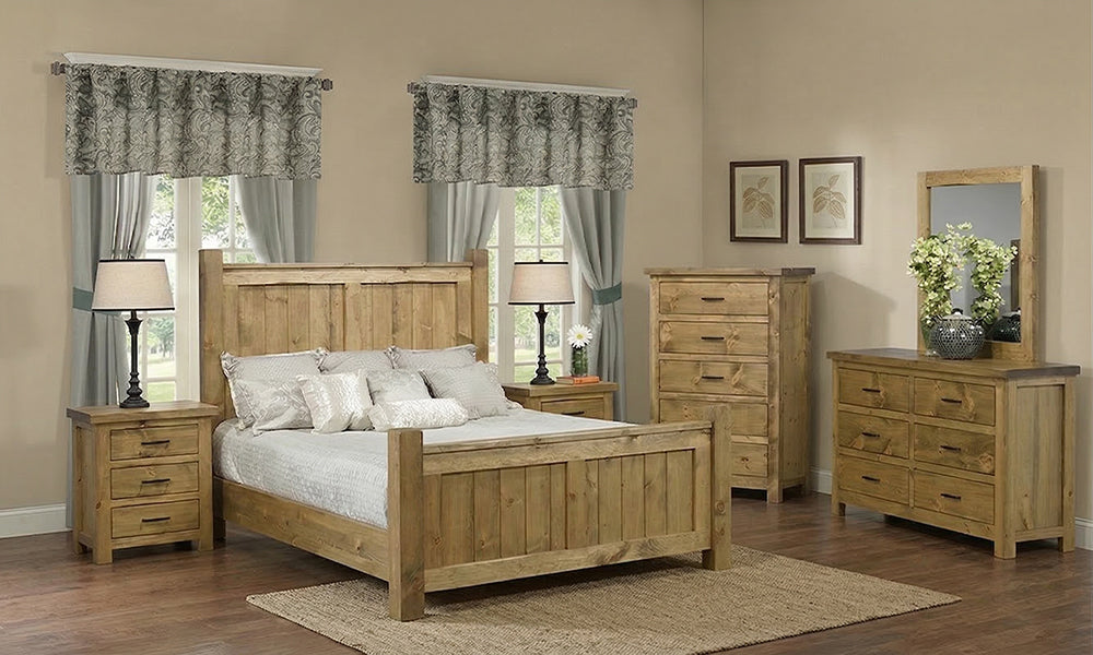 Mobilier de chambre à coucher en pin massif, fabriqué au Canada - 4 pieds de style rustique en pin