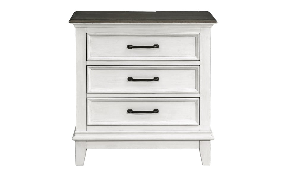 Solid Oak Wood Bedroom Set - 3 Dr. Night Table with USB & Power Receptacle