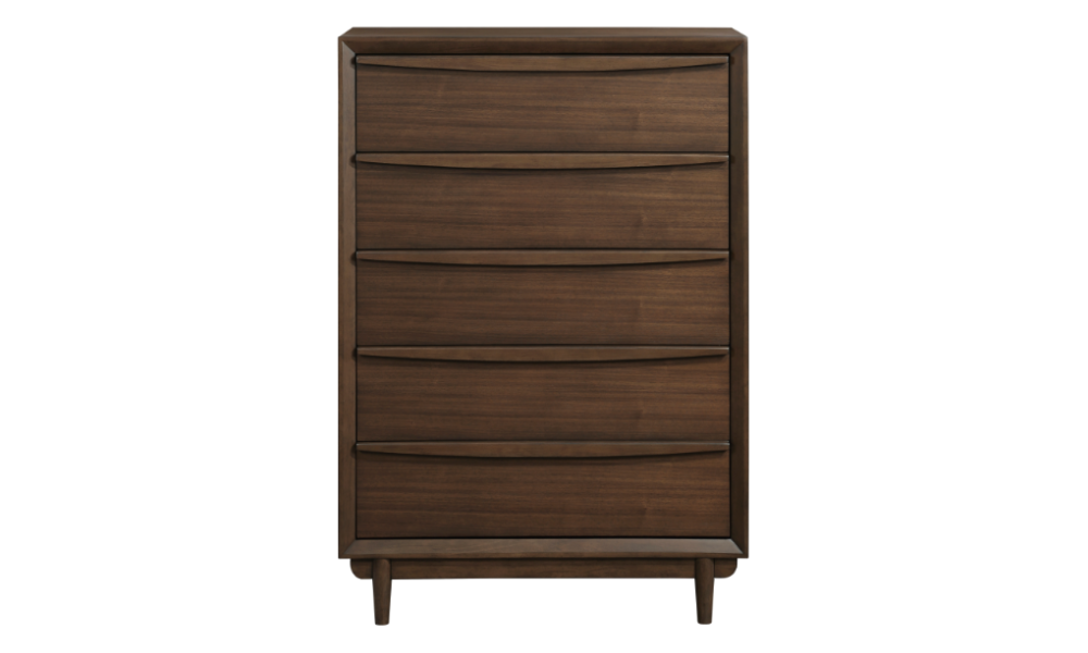 Solid Wood Engineered and Veneer Bedroom Set - Walnut Veneer - 5 Drawer Chest