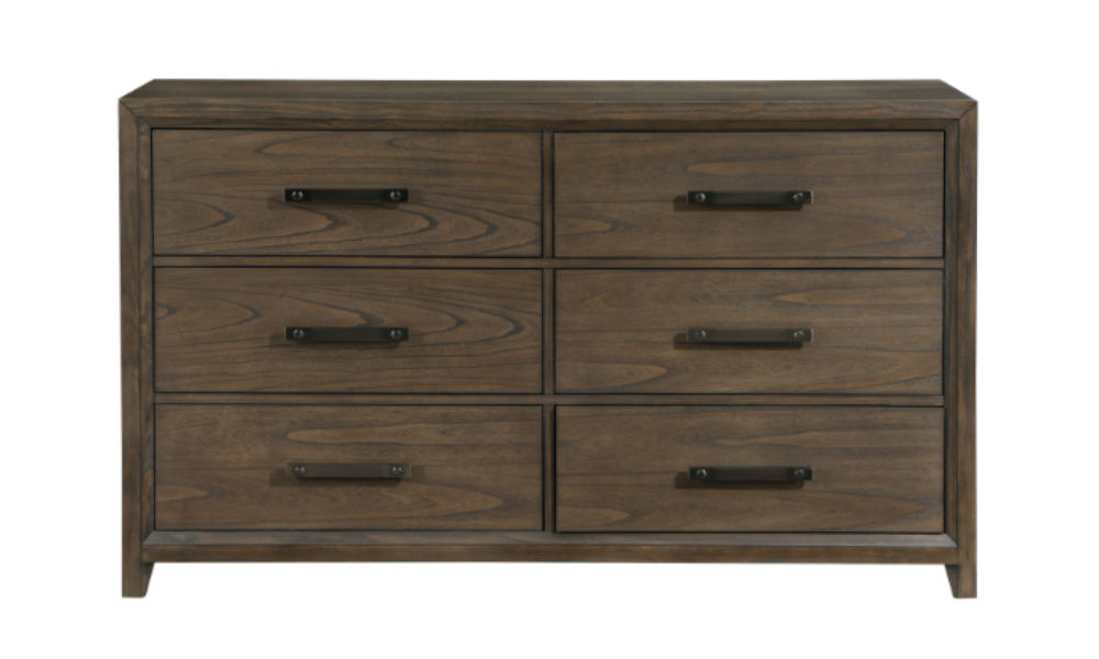 Solid Wood Engineered and Veneer Bedroom Set - Walnut Veneer - 6 Drawer Dresser