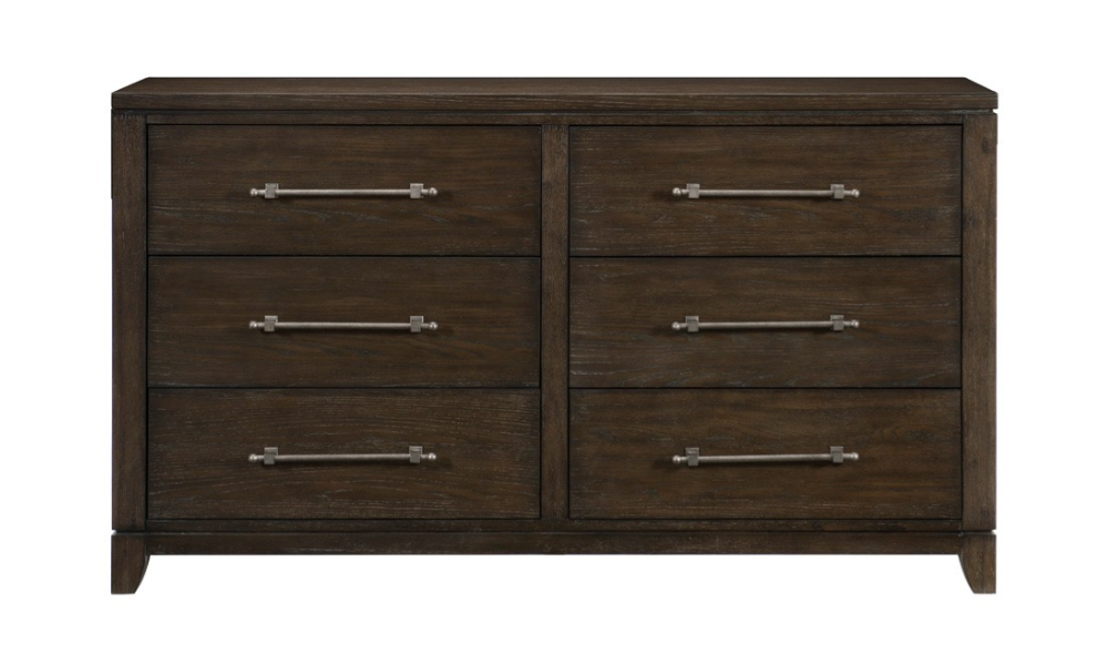 Solid Wood and Ash Veneer Bedroom Set - Dark Brown - 6 Drawer Dresser
