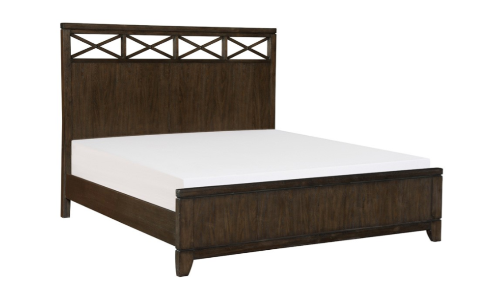 Solid Wood and Ash Veneer Bedroom Set - Dark Brown - King Bed