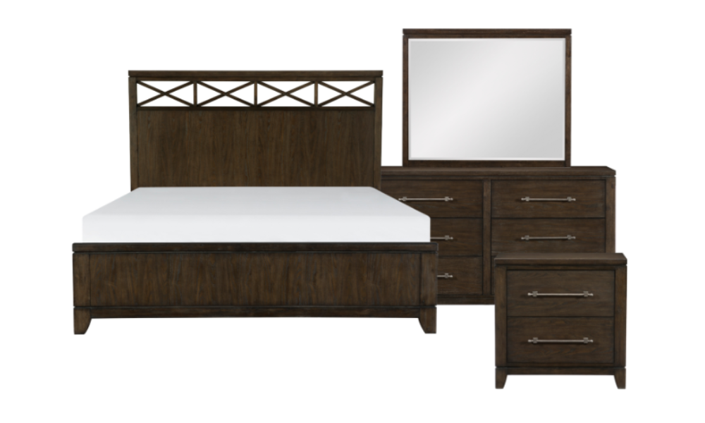 Solid Wood and Ash Veneer Bedroom Set - Dark Brown 