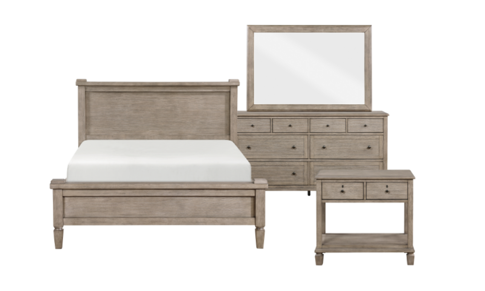 Solid Oak Wood Bedroom Furniture Set - Gray Oak