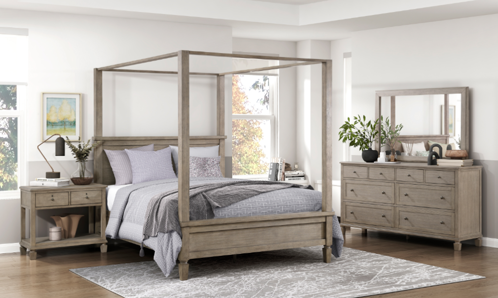 Solid Oak Wood Bedroom Furniture Set - Gray Oak