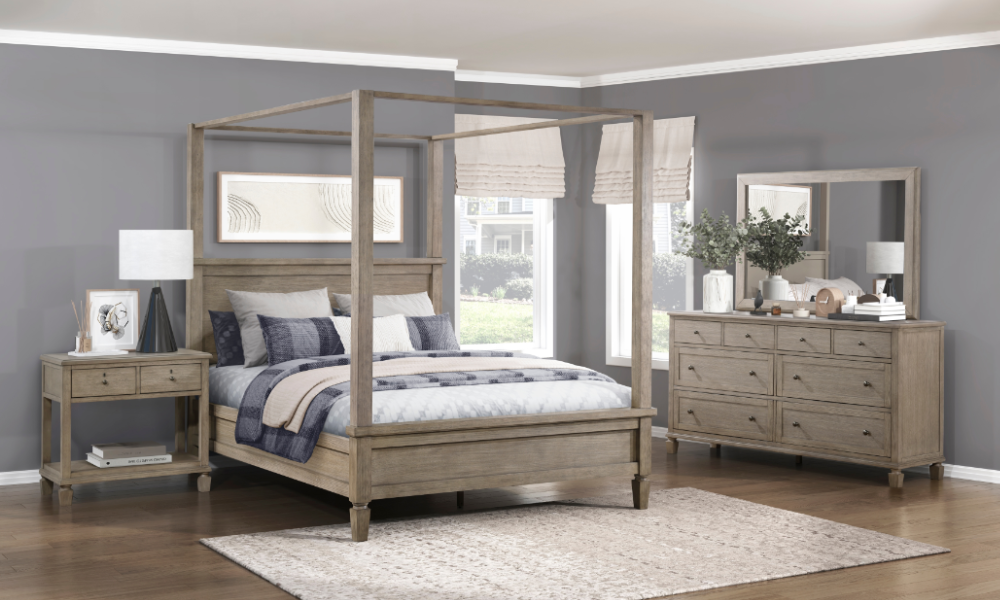 Solid Oak Wood Bedroom Furniture Set - Gray Oak