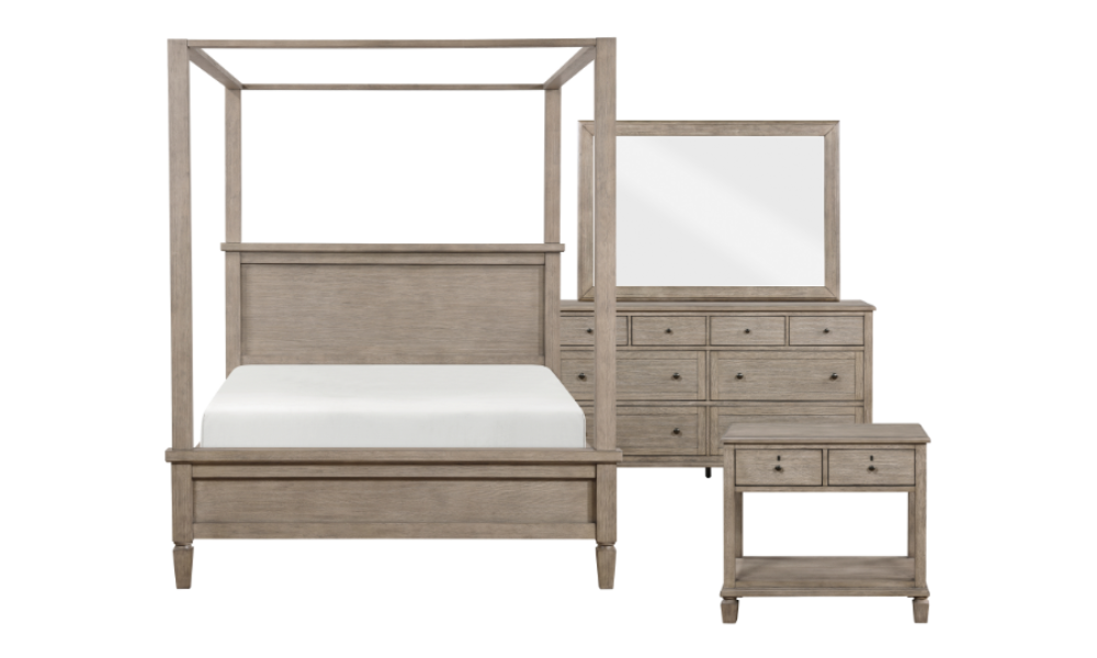 Solid Oak Wood Bedroom Furniture Set - Gray Oak