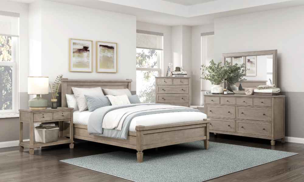 Solid Oak Wood Bedroom Furniture Set - Gray Oak