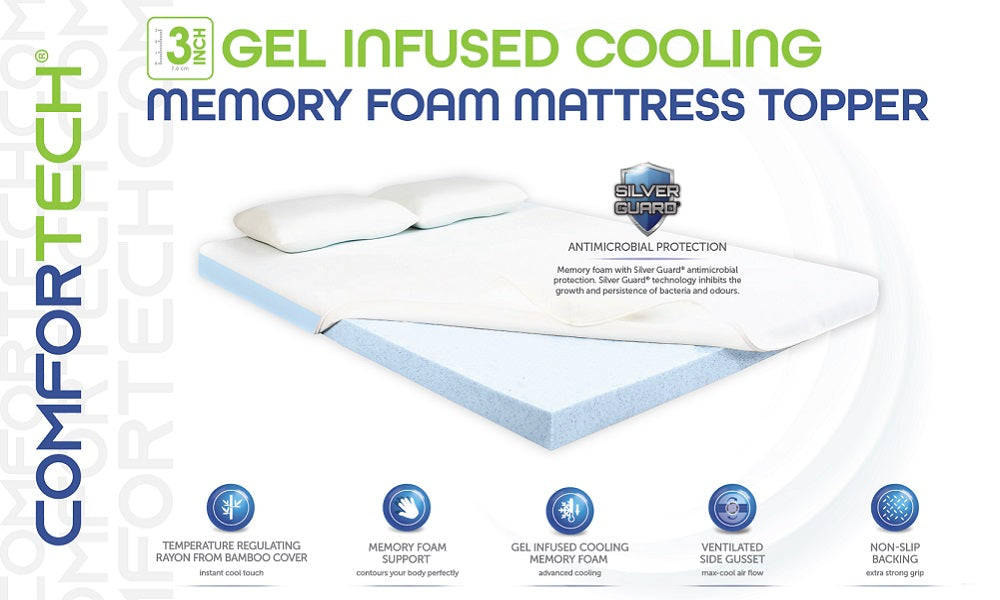 3" Gel Infused Cooling Memory Foam Mattress Topper - Double