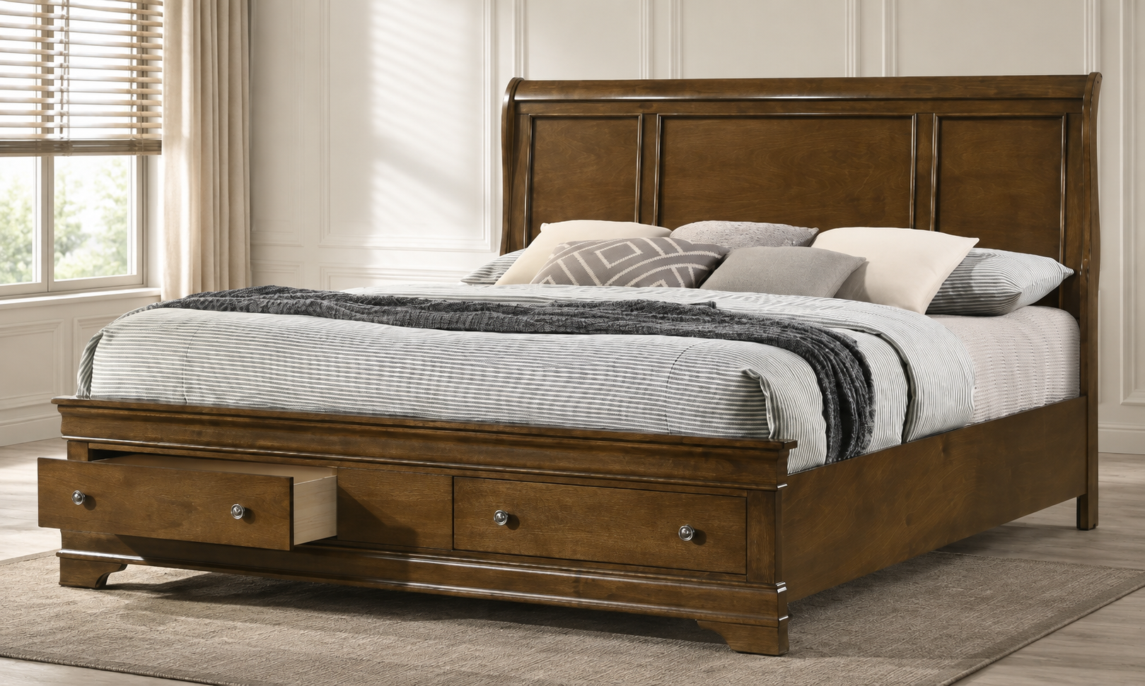 Solid Oak Wood Bedroom Furniture Set - Toffee